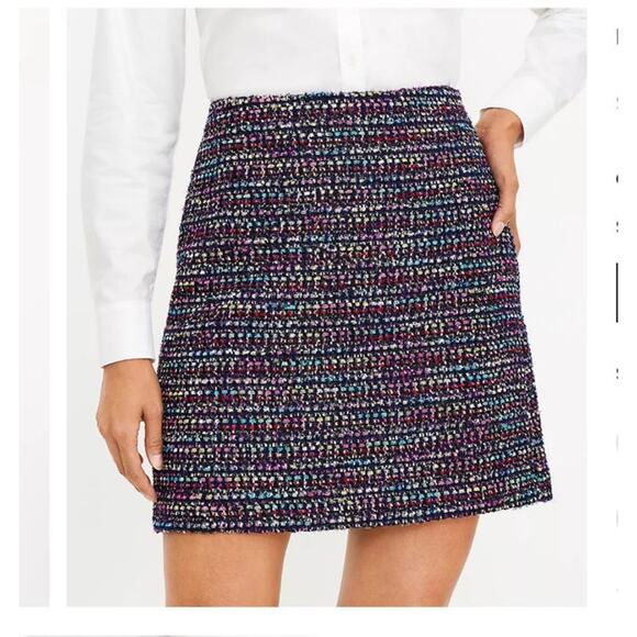 ANN TAYLOR LOFT Tweed Mini Skirt Textured Shimmer A Line Multicolor sz 8 Art - Picture 12 of 13